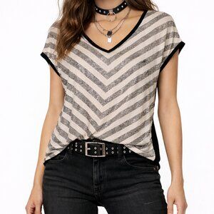 GUESS Retro Y2K Metallic Stripe Sheer Back V Neck Layered Top Oversized Size S